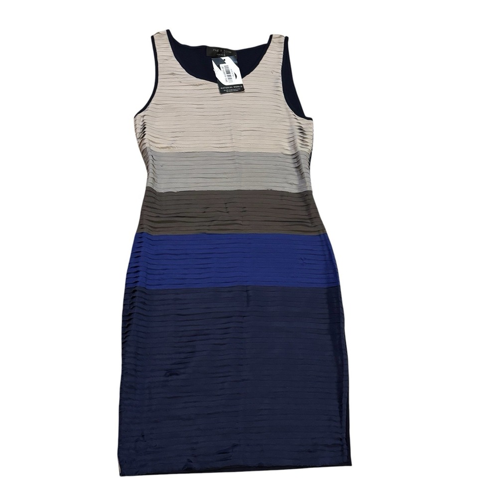 Rag & Bone Silk Bodycon Dress Blue Grey Color Block Women's XS Layered